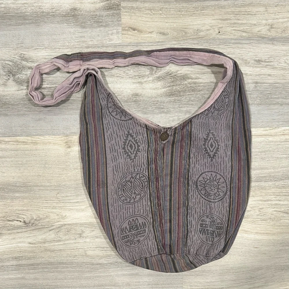 Flying High Boho Shoulder Tote Bag Purple Aztec Sun Moon 100% Cotton